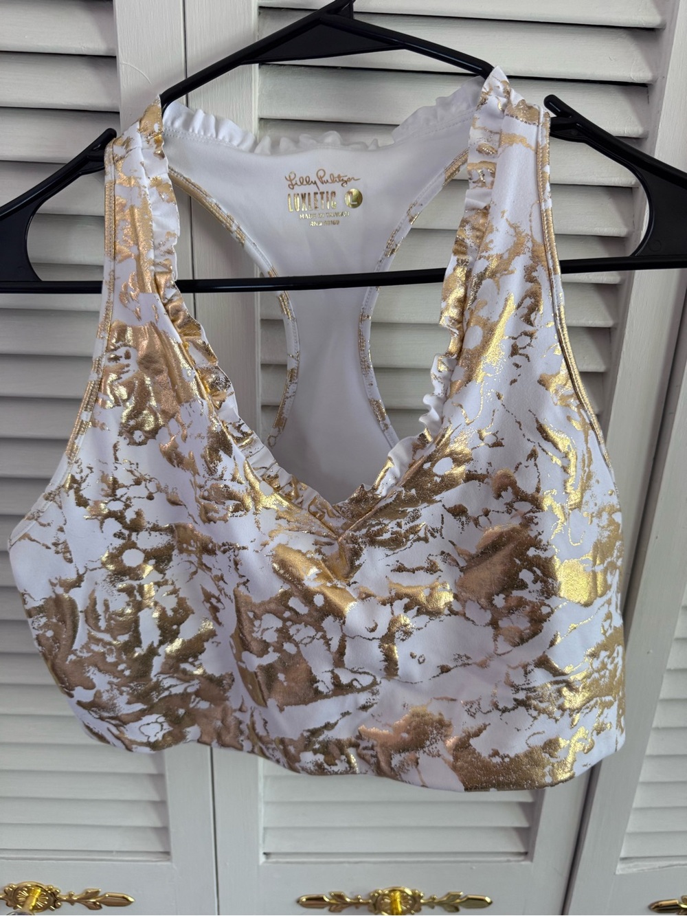 Lilly Pulitzer Gold-Accent White Racerback Sports bra